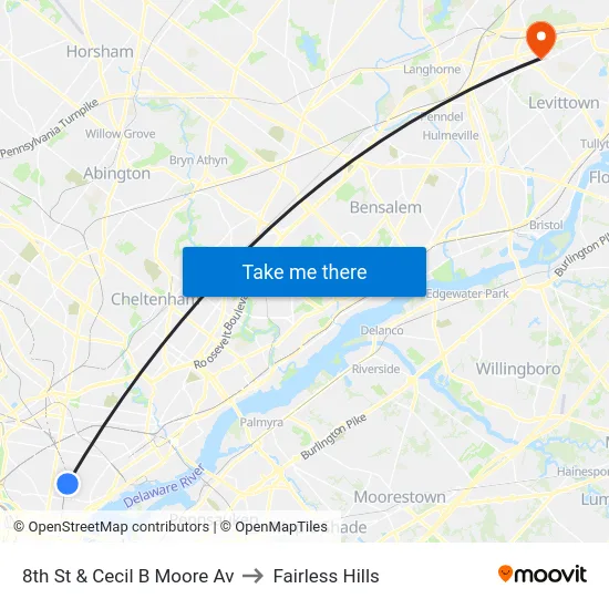 8th St & Cecil B Moore Av to Fairless Hills map