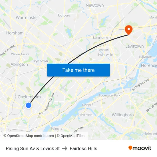 Rising Sun Av & Levick St to Fairless Hills map