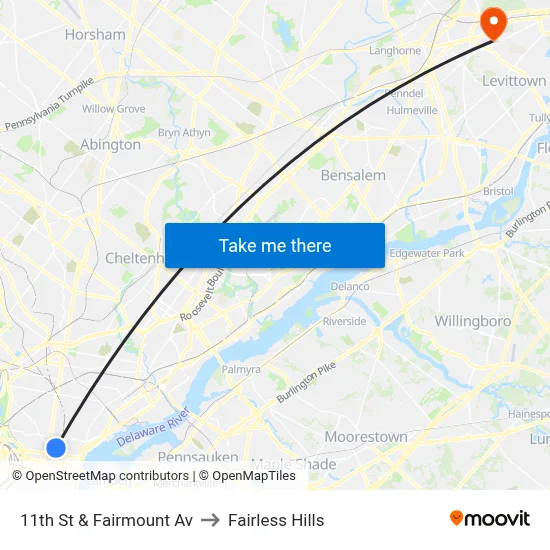 11th St & Fairmount Av to Fairless Hills map