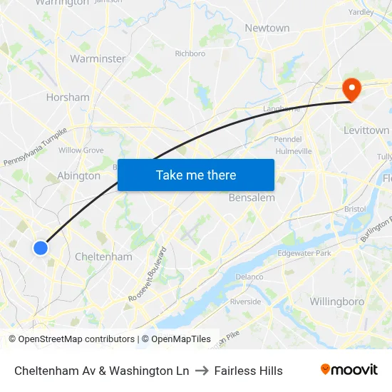 Cheltenham Av & Washington Ln to Fairless Hills map