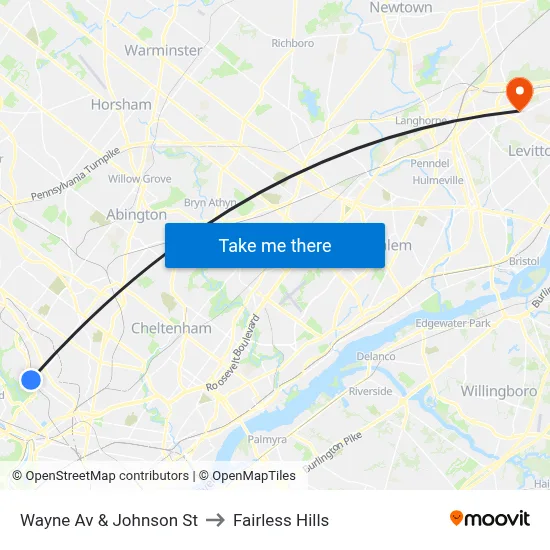 Wayne Av & Johnson St to Fairless Hills map