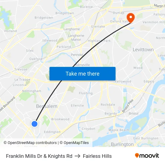 Franklin Mills Dr & Knights Rd to Fairless Hills map