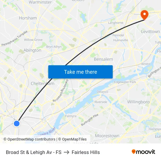 Broad St & Lehigh Av - FS to Fairless Hills map