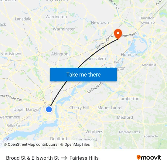 Broad St & Ellsworth St to Fairless Hills map