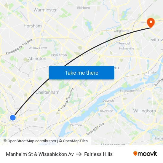 Manheim St & Wissahickon Av to Fairless Hills map
