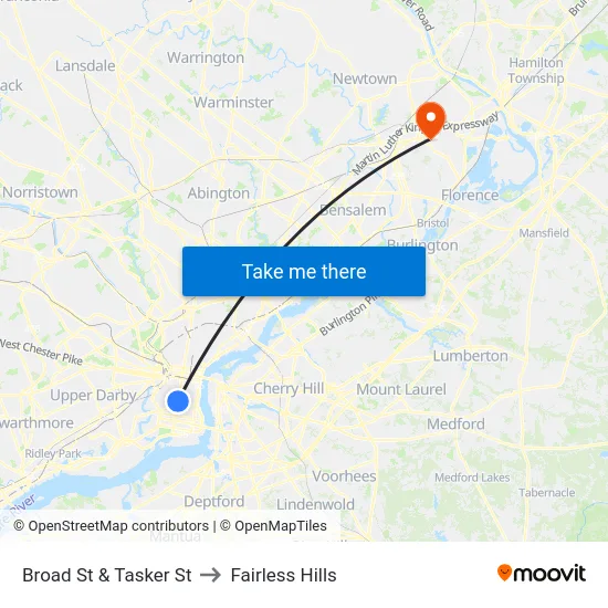 Broad St & Tasker St to Fairless Hills map