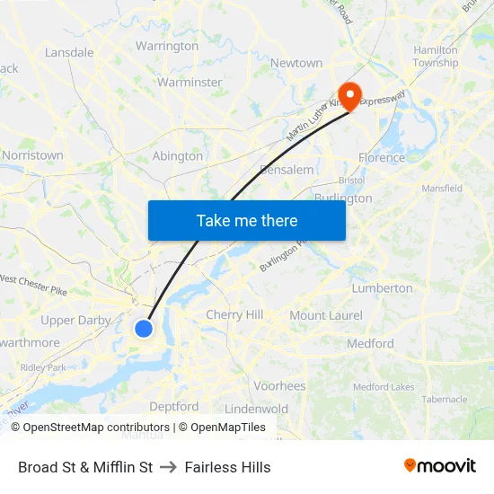 Broad St & Mifflin St to Fairless Hills map