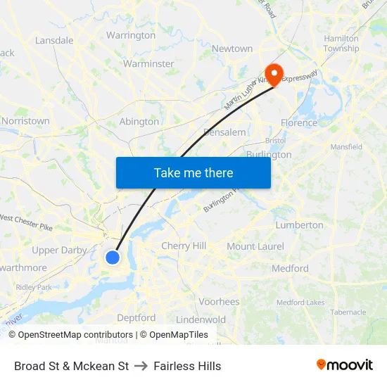 Broad St & Mckean St to Fairless Hills map