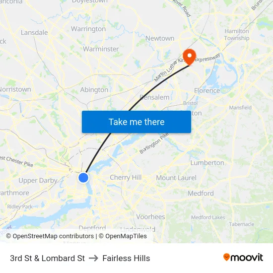 3rd St & Lombard St to Fairless Hills map