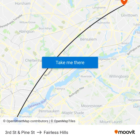 3rd St & Pine St to Fairless Hills map