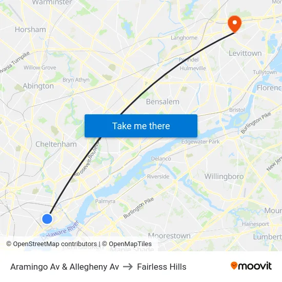 Aramingo Av & Allegheny Av to Fairless Hills map