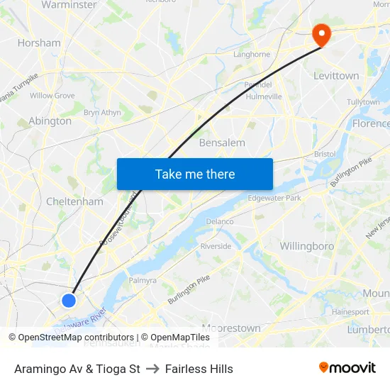 Aramingo Av & Tioga St to Fairless Hills map