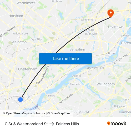 G St & Westmoreland St to Fairless Hills map