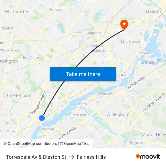 Torresdale Av & Disston St to Fairless Hills map