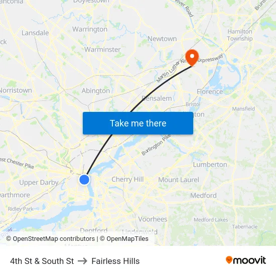 4th St & South St to Fairless Hills map