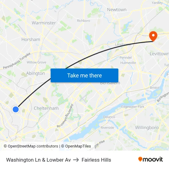 Washington Ln & Lowber Av to Fairless Hills map