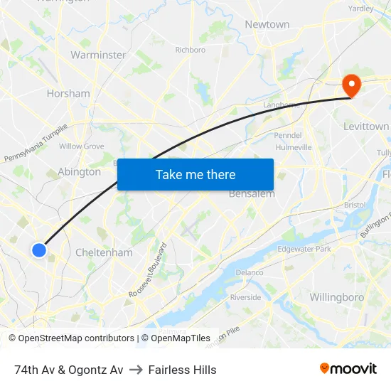 74th Av & Ogontz Av to Fairless Hills map