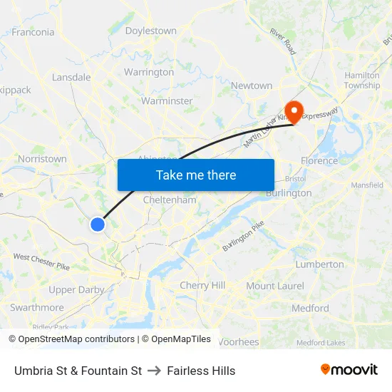 Umbria St & Fountain St to Fairless Hills map