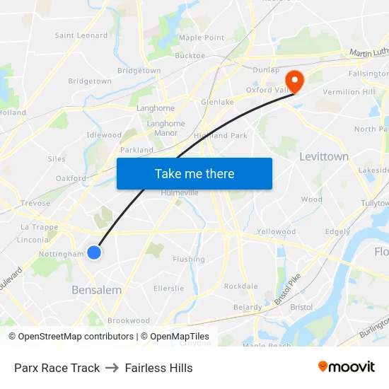 Parx Race Track to Fairless Hills map