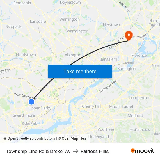 Township Line Rd & Drexel Av to Fairless Hills map