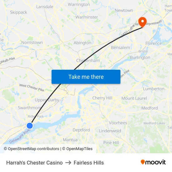 Harrah's Chester Casino to Fairless Hills map