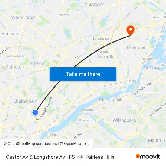 Castor Av & Longshore Av - FS to Fairless Hills map