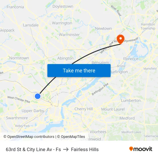 63rd St & City Line Av - Fs to Fairless Hills map
