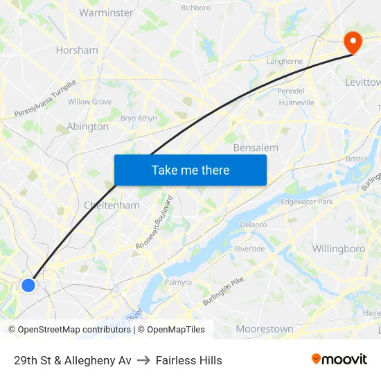 29th St & Allegheny Av to Fairless Hills map