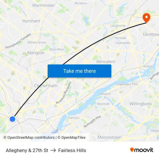 Allegheny & 27th St to Fairless Hills map
