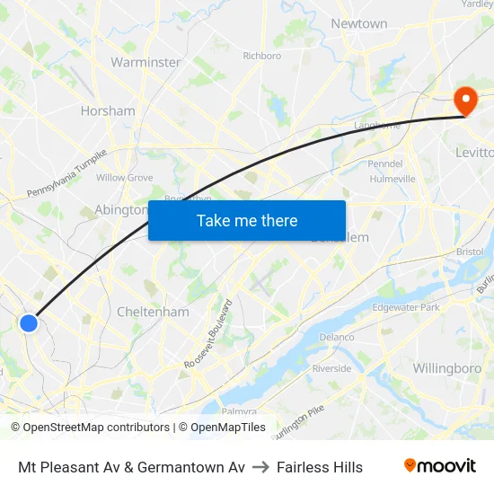 Mt Pleasant Av & Germantown Av to Fairless Hills map