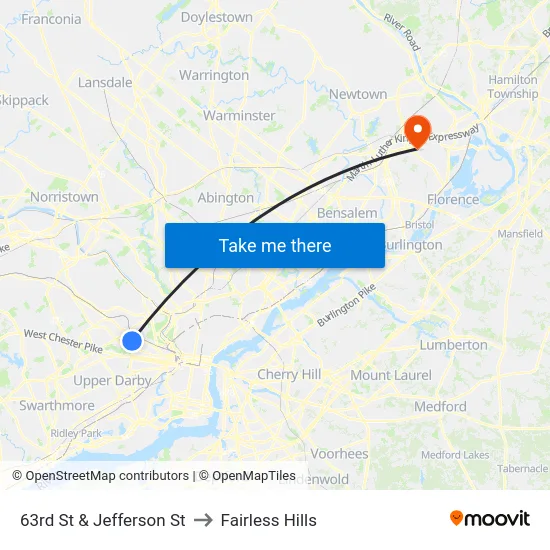 63rd St & Jefferson St to Fairless Hills map