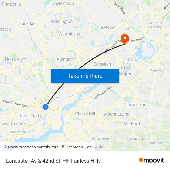 Lancaster Av & 42nd St to Fairless Hills map