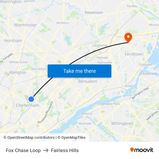 Fox Chase Loop to Fairless Hills map