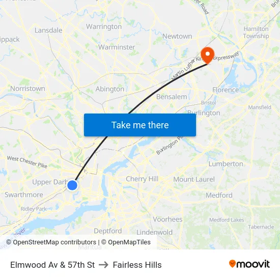 Elmwood Av & 57th St to Fairless Hills map