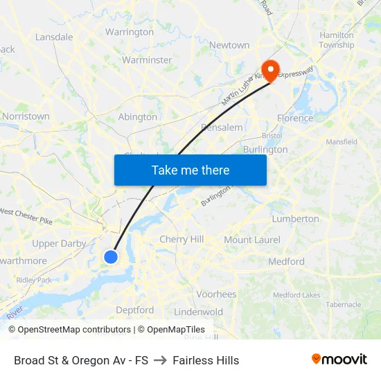 Broad St & Oregon Av - FS to Fairless Hills map