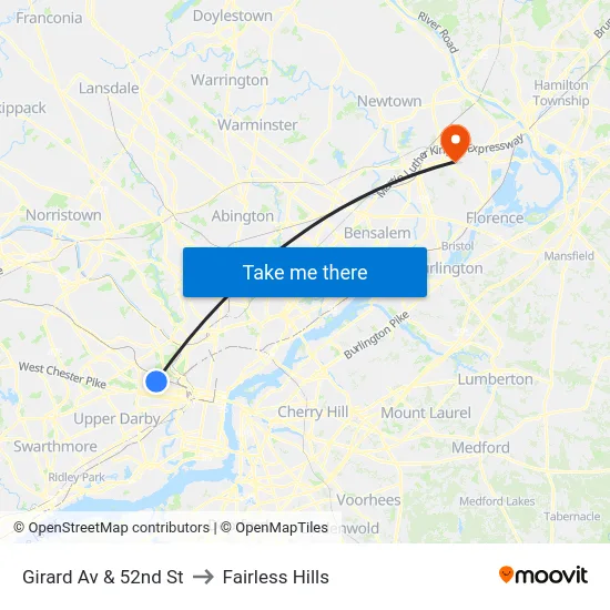Girard Av & 52nd St to Fairless Hills map