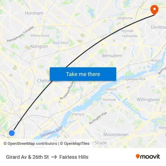 Girard Av & 26th St to Fairless Hills map
