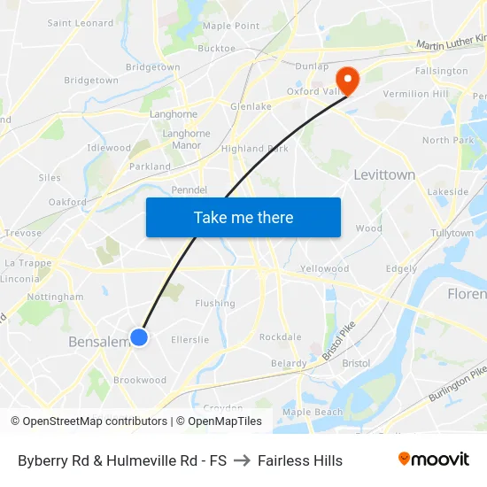 Byberry Rd & Hulmeville Rd - FS to Fairless Hills map