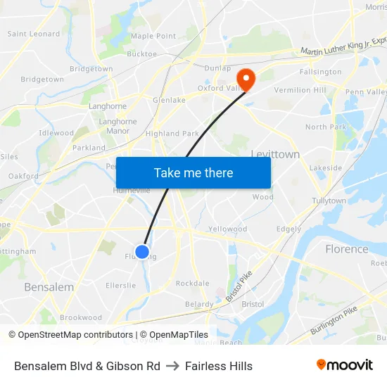 Bensalem Blvd & Gibson Rd to Fairless Hills map