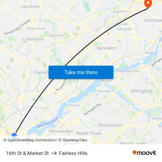 16th St & Market St to Fairless Hills map