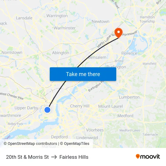 20th St & Morris St to Fairless Hills map