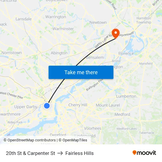 20th St & Carpenter St to Fairless Hills map