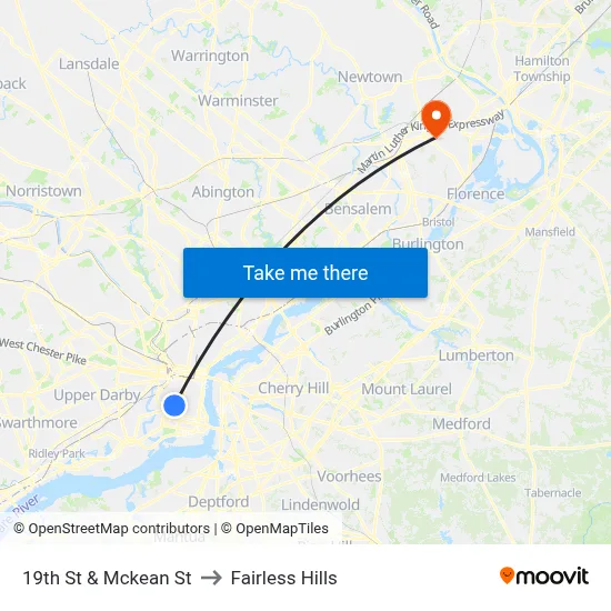 19th St & Mckean St to Fairless Hills map