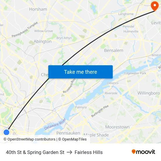 40th St & Spring Garden St to Fairless Hills map