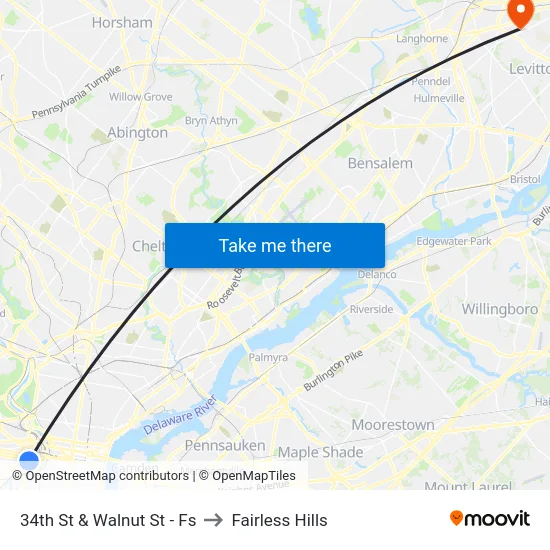 34th St & Walnut St - Fs to Fairless Hills map