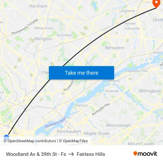 Woodland Av & 39th St - Fs to Fairless Hills map
