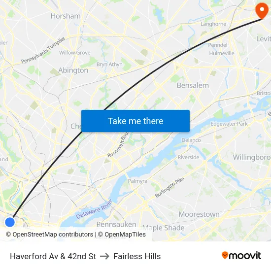 Haverford Av & 42nd St to Fairless Hills map