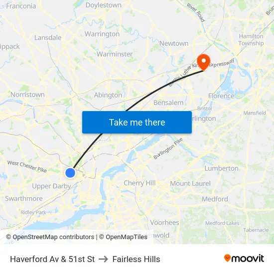 Haverford Av & 51st St to Fairless Hills map