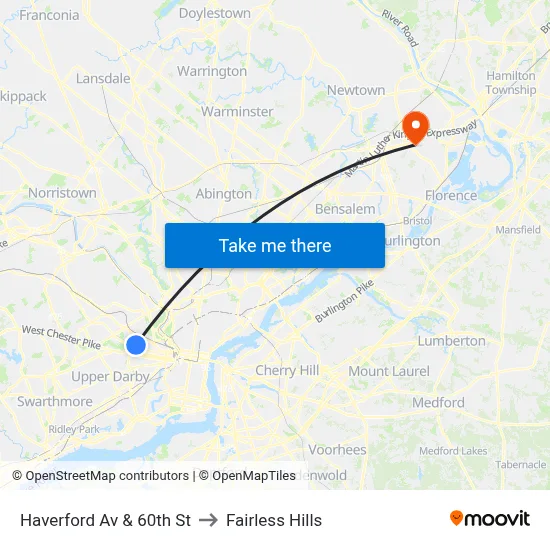 Haverford Av & 60th St to Fairless Hills map