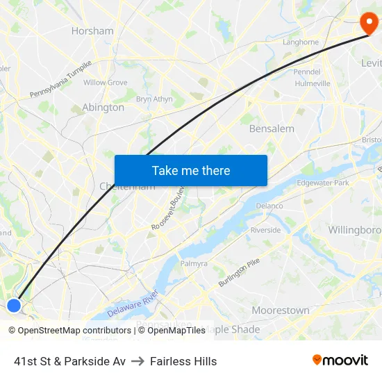41st St & Parkside Av to Fairless Hills map